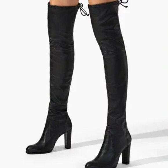 Stuart Weitzman Highland Over-The-Knee Black Leather Women's Boots 8 NWT - Picture 1 of 10